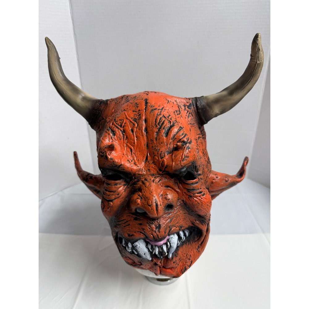 VTG 90s Devil Demon Mask Horror Halloween Orange One Size Horns